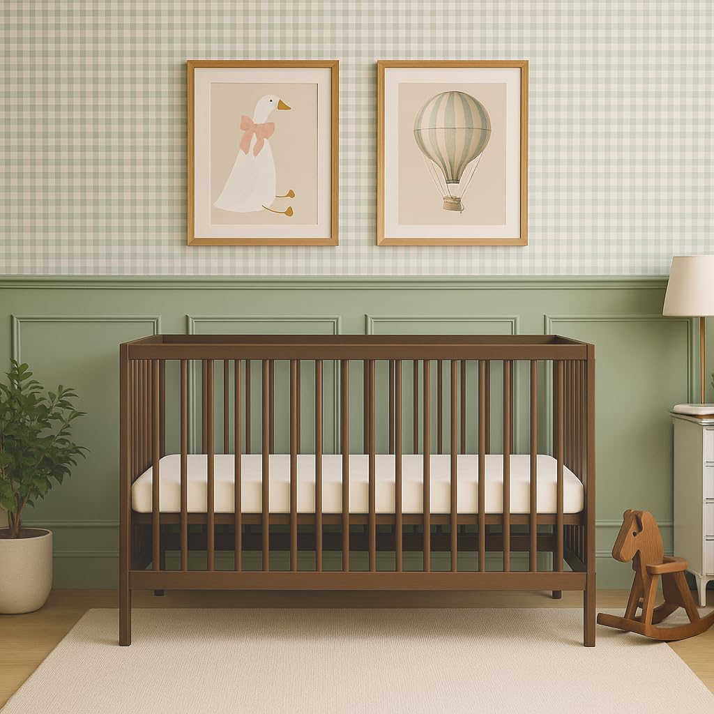 Mokee Mini Lit Bébé Évolutif 60x120cm - Lit Convertible Bébé 100% en Bois Massif - Berceau en Bois Transformable en Lit Enfant - Sommier à Lattes - Lit à Barreaux - Noyer
