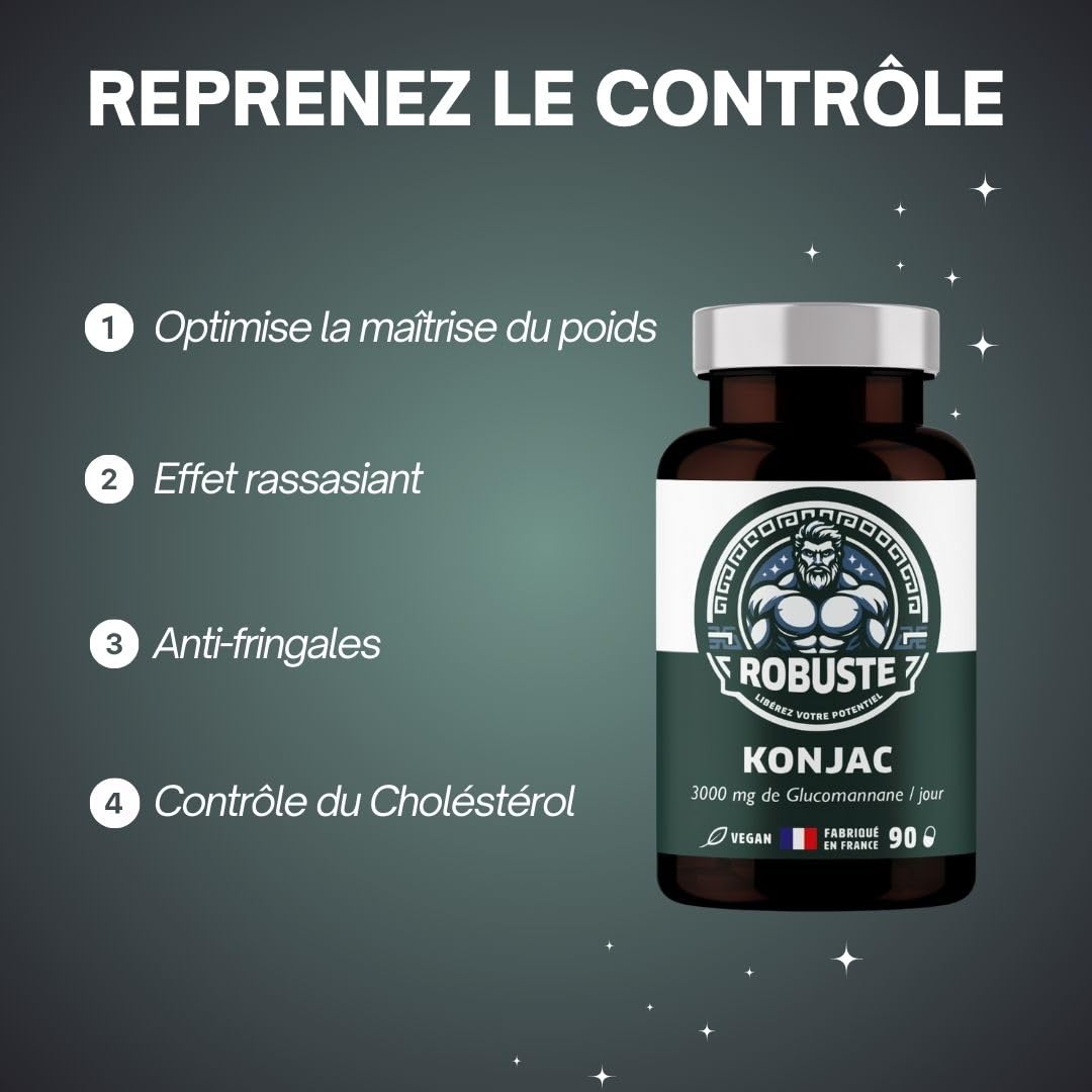 KONJAC Hautement Dosé en Glucomananne 3000 mg Coupe Efficace - Rapide et puissant, Riche en Fibre - 90 gélules vegan. (Lot de 2)