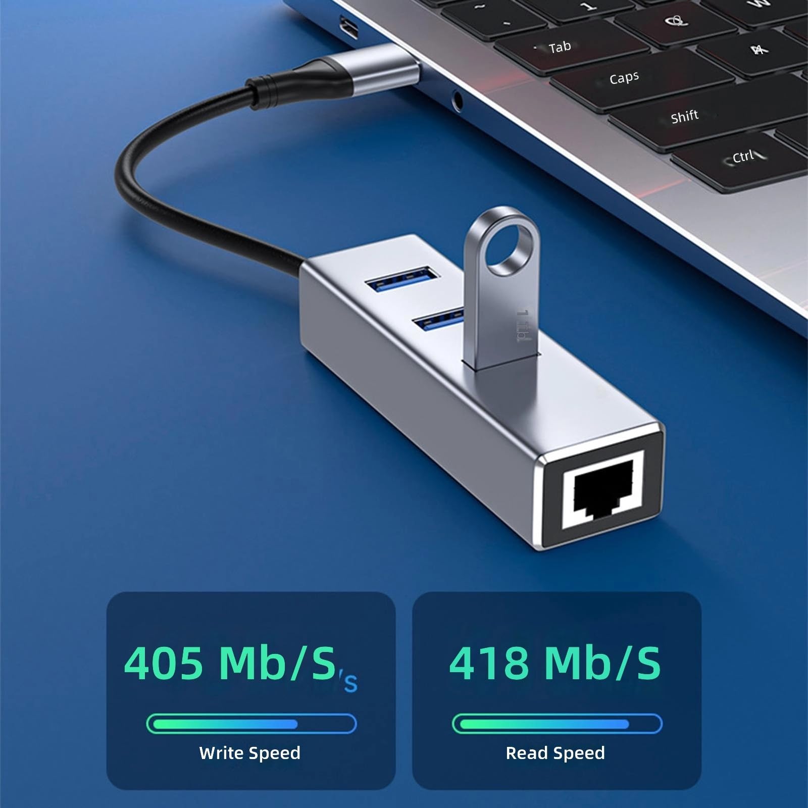 Adaptateur réseau USB C en alliage d'aluminium avec port vers RJ45, 3 concentrateurs USB 3.0, vitesse rapide 1000 Mbps, connexion Ethernet A et C vers adaptateur Gigabit Ethernet