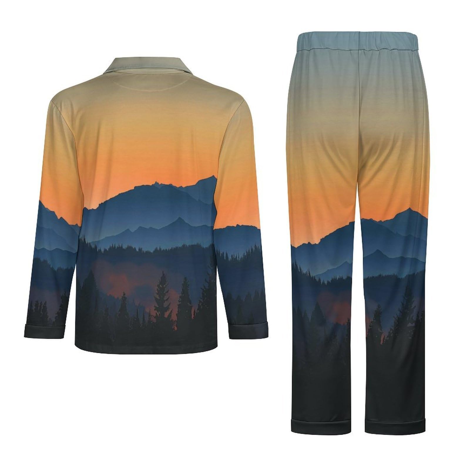 OLEETS Pigiama A Maniche Lunghe da Uomo - Paesaggio Montano Top E Pantaloni in 2 Pezzi Pigiama Casual E Ampio A Maniche Lunghe Morbido Autunnale E Invernale.