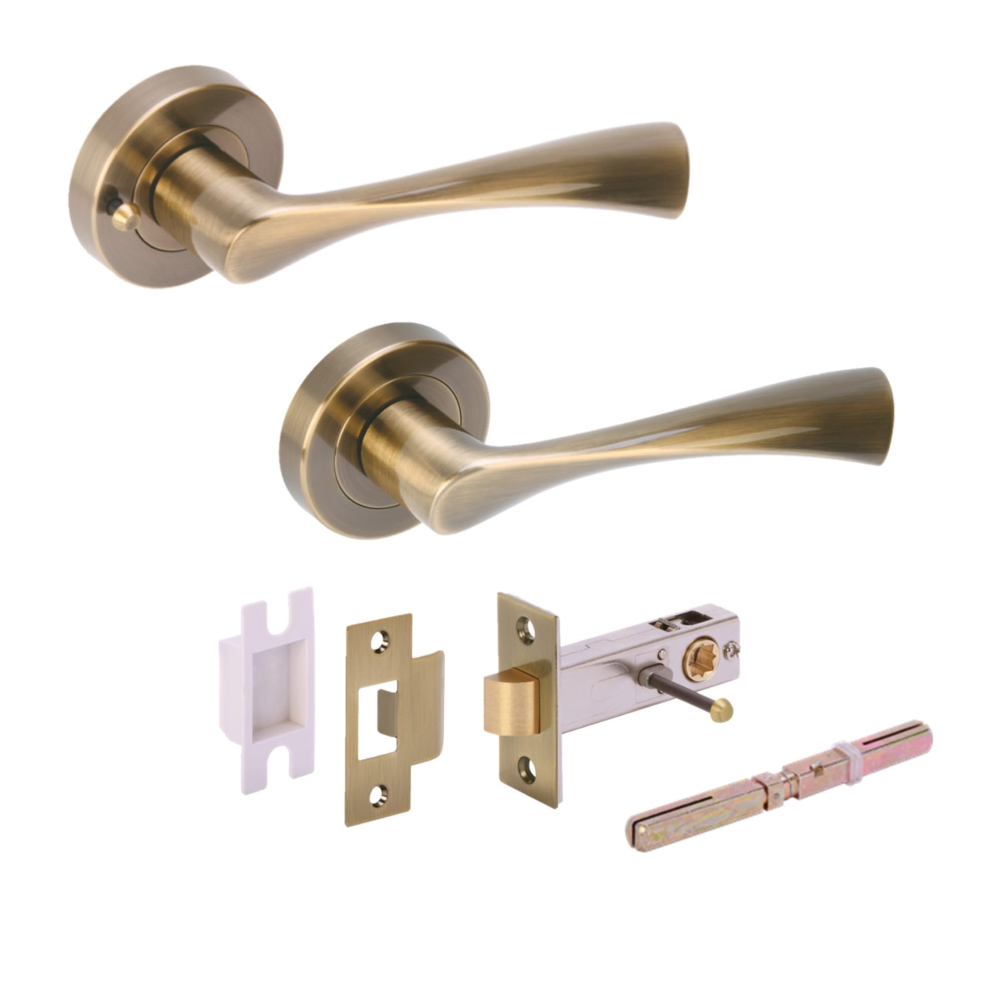 Hunta HANDLEZONE® Zena Privacy Lever On Round Rose Door Handles, with Privacy Latch, for Bathroom, Toilet, WC Doors, 1 Set - Antique Bronze — image 1