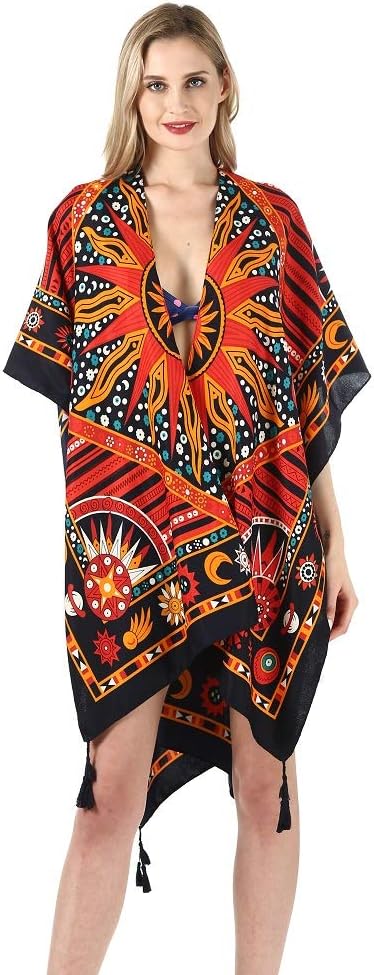 Women's Beach Cover up Swimsuit Kimono Cardigan with Vintage Floral Print