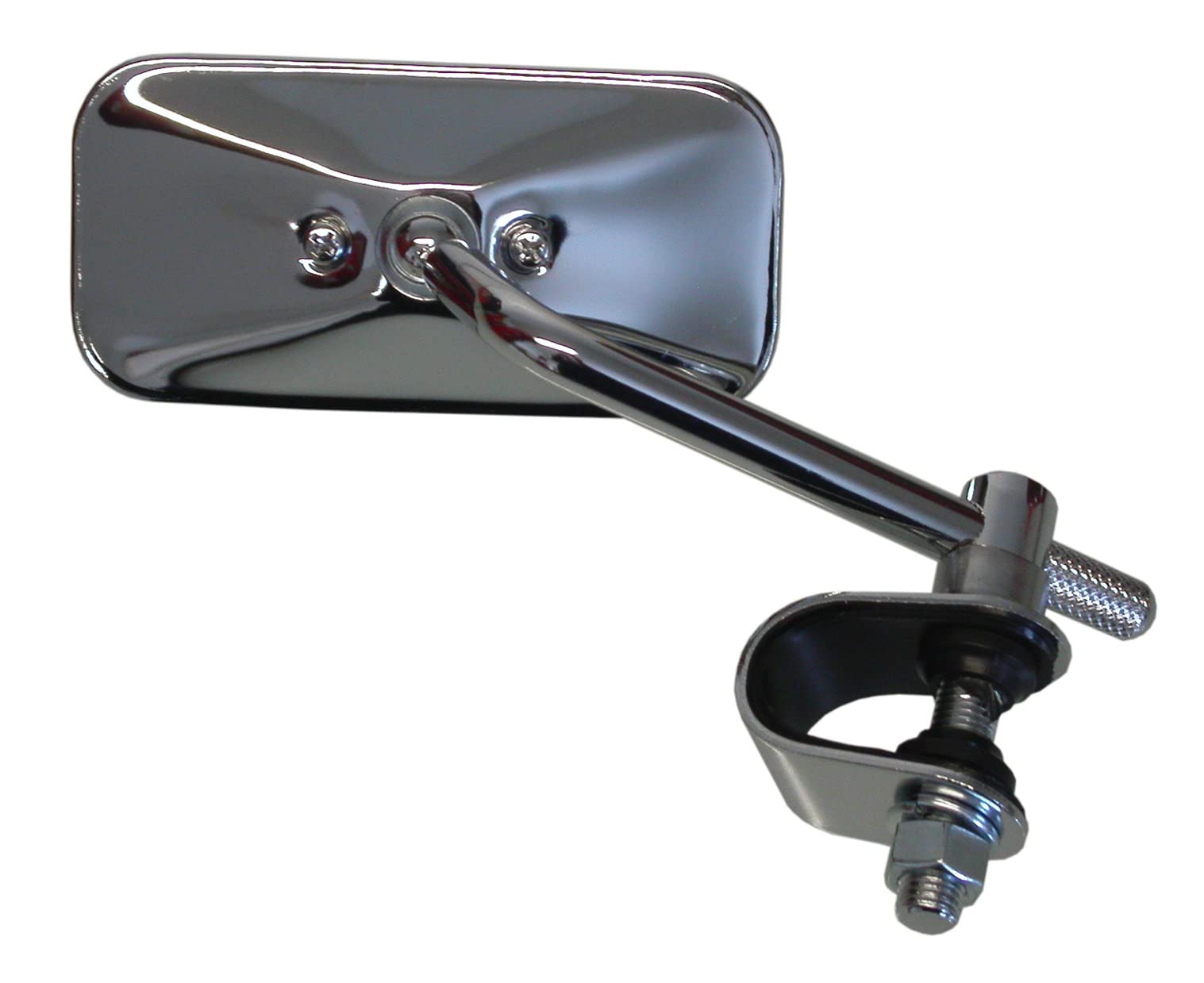 Chrome clamp on motorcycle mirror, rectangle, can be fitted left or