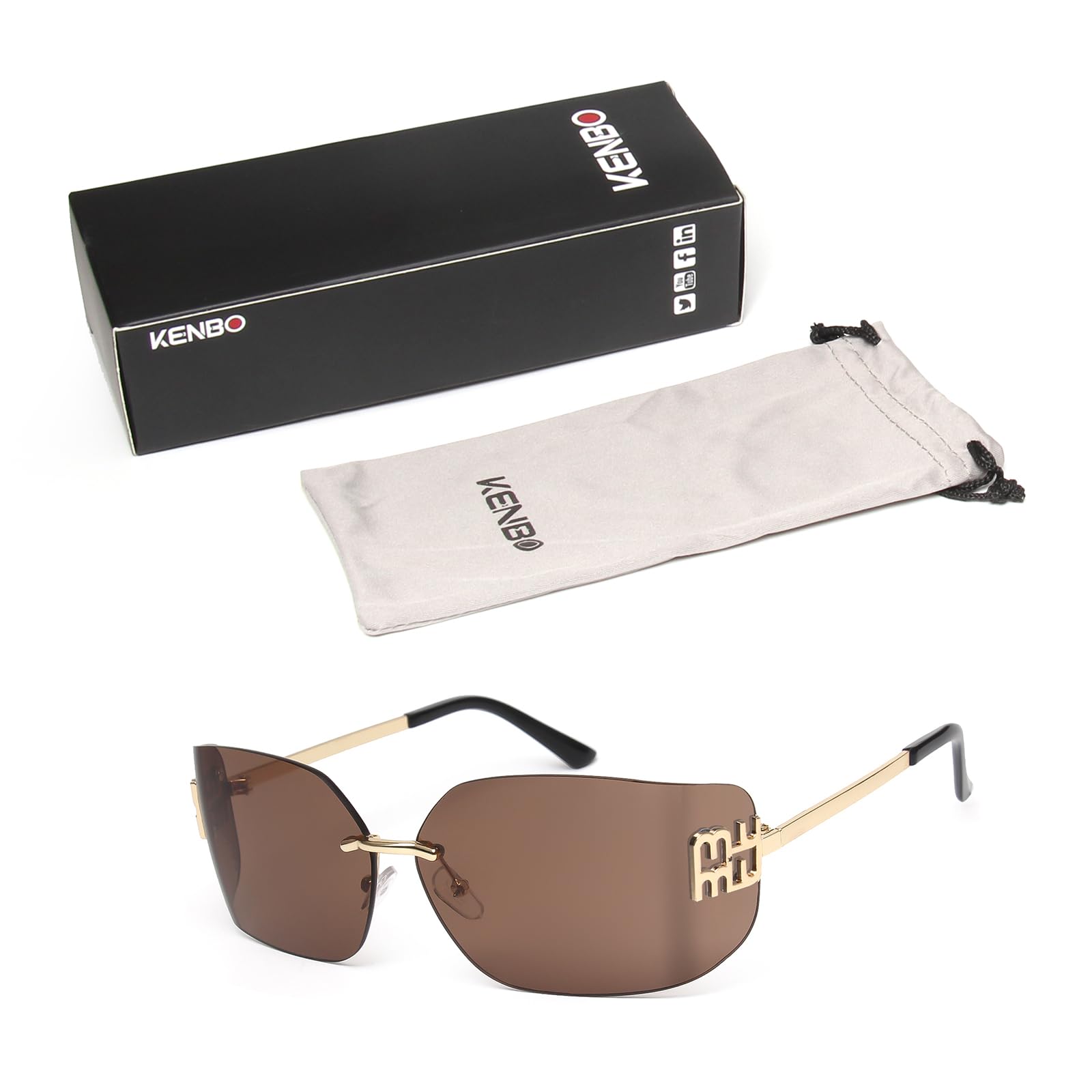 KENBO Futurystyczne okulary przeciwsłoneczne Y2K bez oprawek dla kobiet mężczyzn moda owijana wokół ramki modna tarcza bezramkowy design