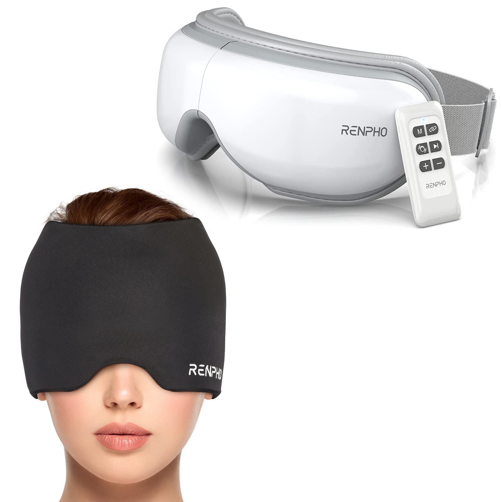 RENPHO Migraine Relief Cap Ice Head Wrap Headache Relief Hat with Hot or Cold Therapy Eye Massager with