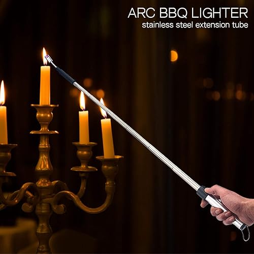 Miniatura 4 de Encendedor telescópico de velas eléctrico recargable por USB, encendedor de plasma, perfecto para el hogar, cocina, fuegos artificiales (plateado)