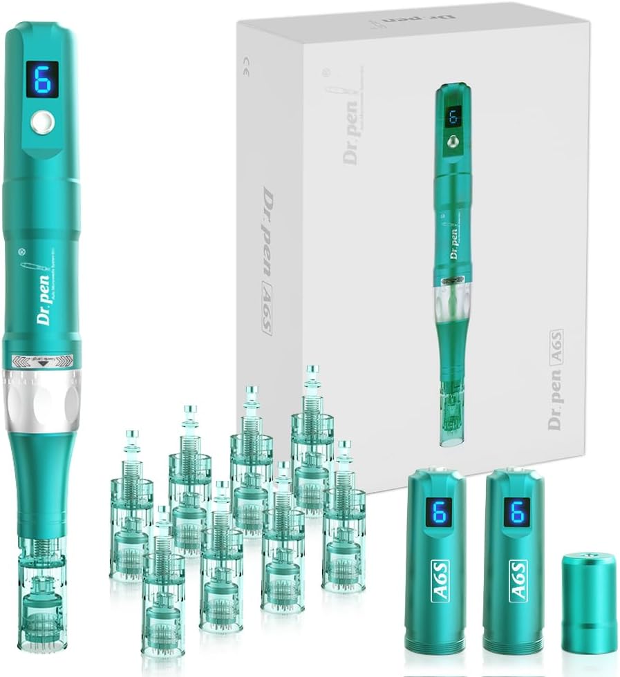 Dr.pen Microneedling, Professional Dermapen A6S Wireless Derma Roller Pen with 8pcs 16PIN 36PIN Replacement Cartridges Needles, 6 Speed Levels 0.25-2.5mm Adjustable