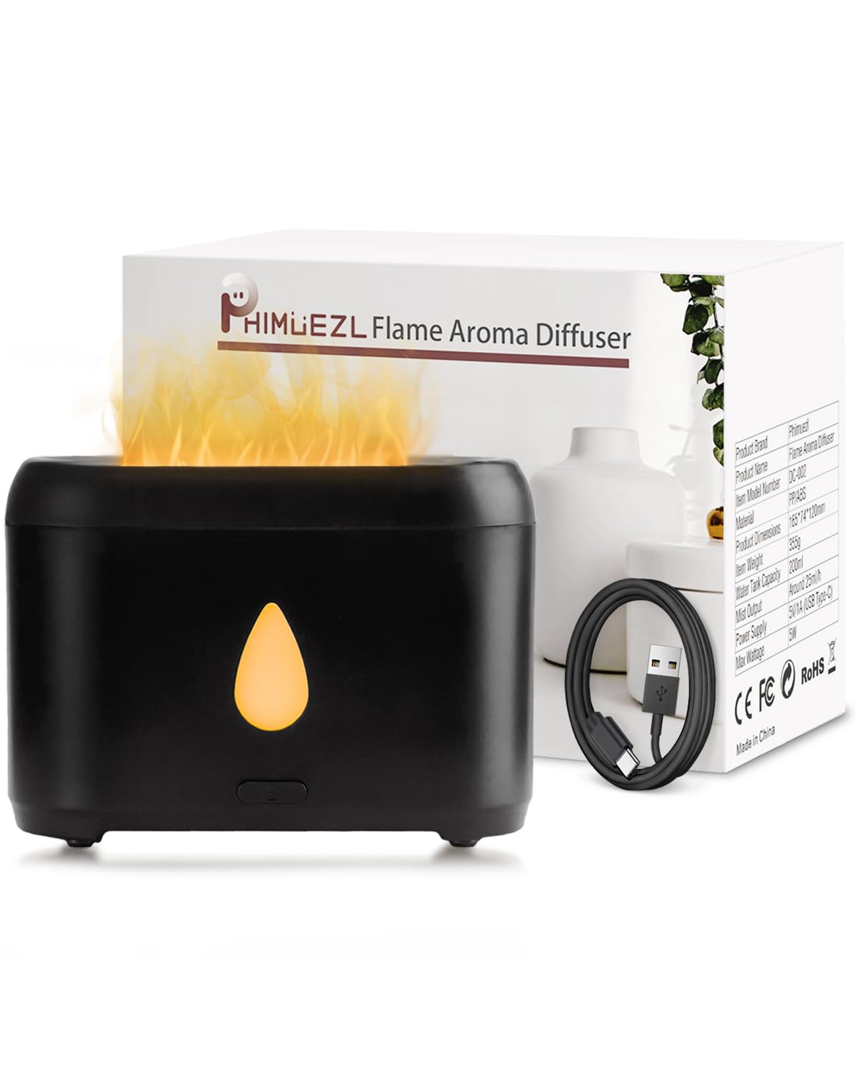 Flame Diffuser for Essential Oils, 200ml Small Oil Diffuser | Ultrasonic Aromatherapy Diffuser for Home, Quiet Operation, Up to 10hrs, Auto-Off, Cool Mist Mini Humidifier for Bedroom