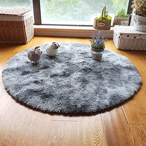 Ommda Alfombras Modernas Salon Pelo Largo Habitacion Shaggy Lavable Alfombras Redondas Suave Grueso Lavables Antideslizante Degradado Color,120cm,Azul Gris