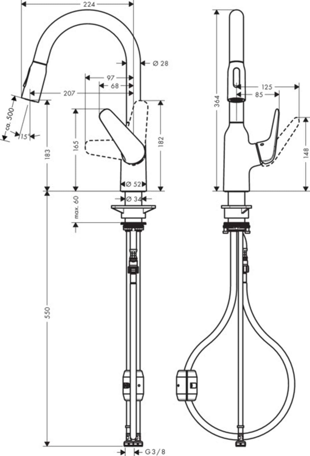 hansgrohe Focus M42 Mitigeur de cuisine 180, avec douchette extractible 2 jets, aspect acier inox, 71801800
