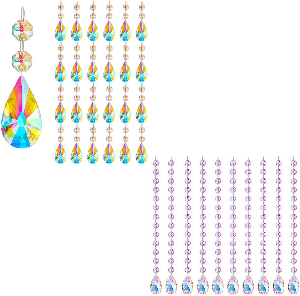kanpura Pack Teardrop Crystals Garland 25pcs Crystal Chandelier Prisms Suncatcher Beads Replacement