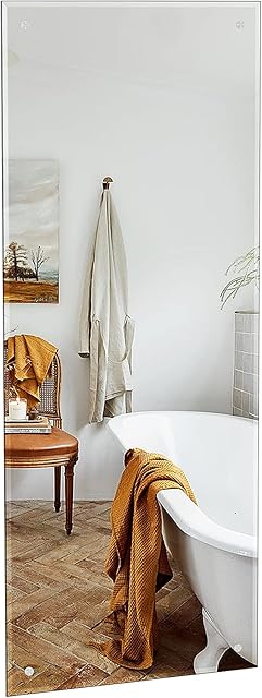 Dripex 110 x 45cm Frameless Bathroom Mirror, Rectangle Wall Mounted Mirror with Polished Edge & Pre-Drilled Holes - Best for Bathroom, Dressing Room, Bedroom & Living Room