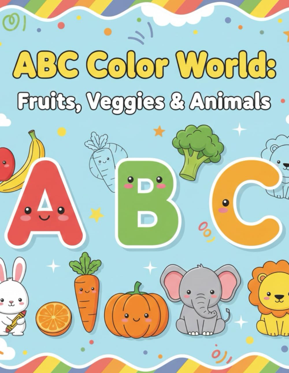ABC Color World Fruits, Veggies & Animals: Learn letters while coloring Fruits, Vegetables & Animals!
