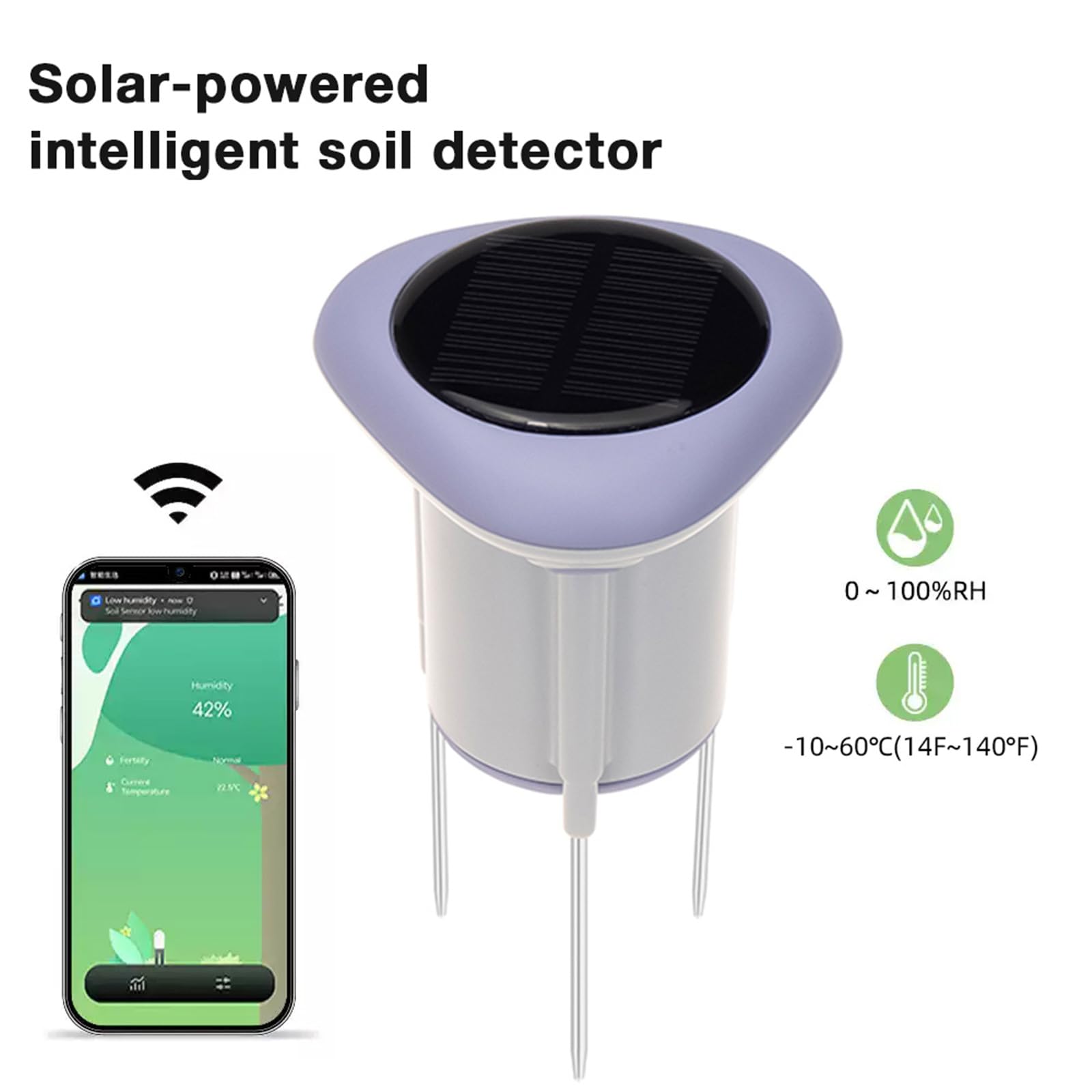 Sensores de temperatura del suelo de energía solar, monitor inalámbrico de plantas en tiempo real, seguimiento de datos para interiores y exteriores