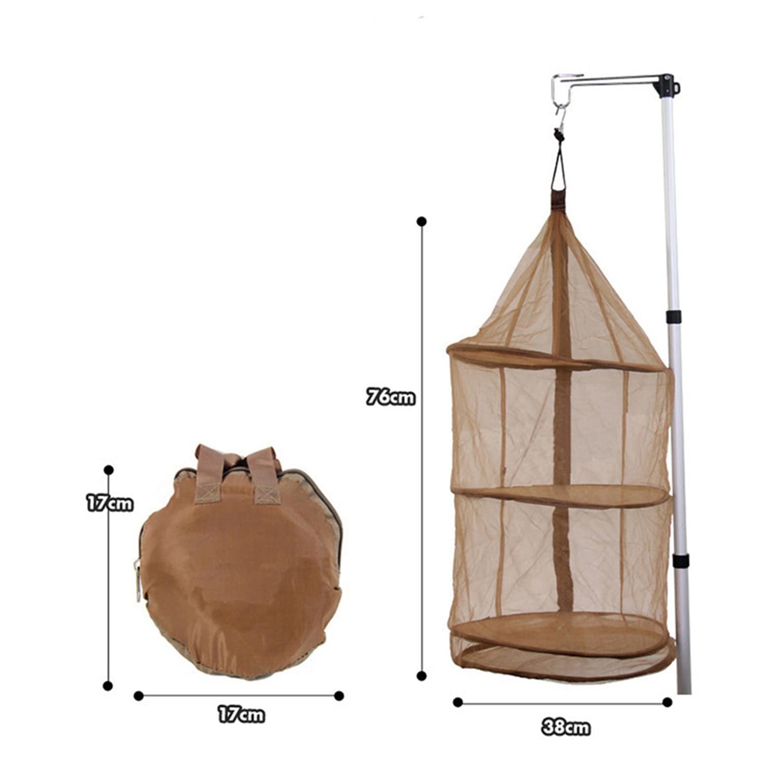 Filet de Séchage en Maille Panier Suspendu Pliable avec Sac de Rangement pour Cuisine en Plein Air Plat Nourriture Camping (Color : Brown, Size : 76x38cm)