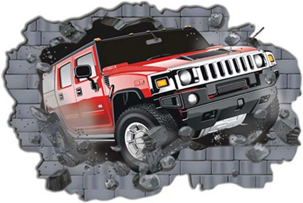 Goodlucky365 3D Car Pattern Mural Decal,Effect Smashed Wall Sticker,Style Transfer Art Lighting Bedroom,Funny Cartoon Wall Decor -Cars