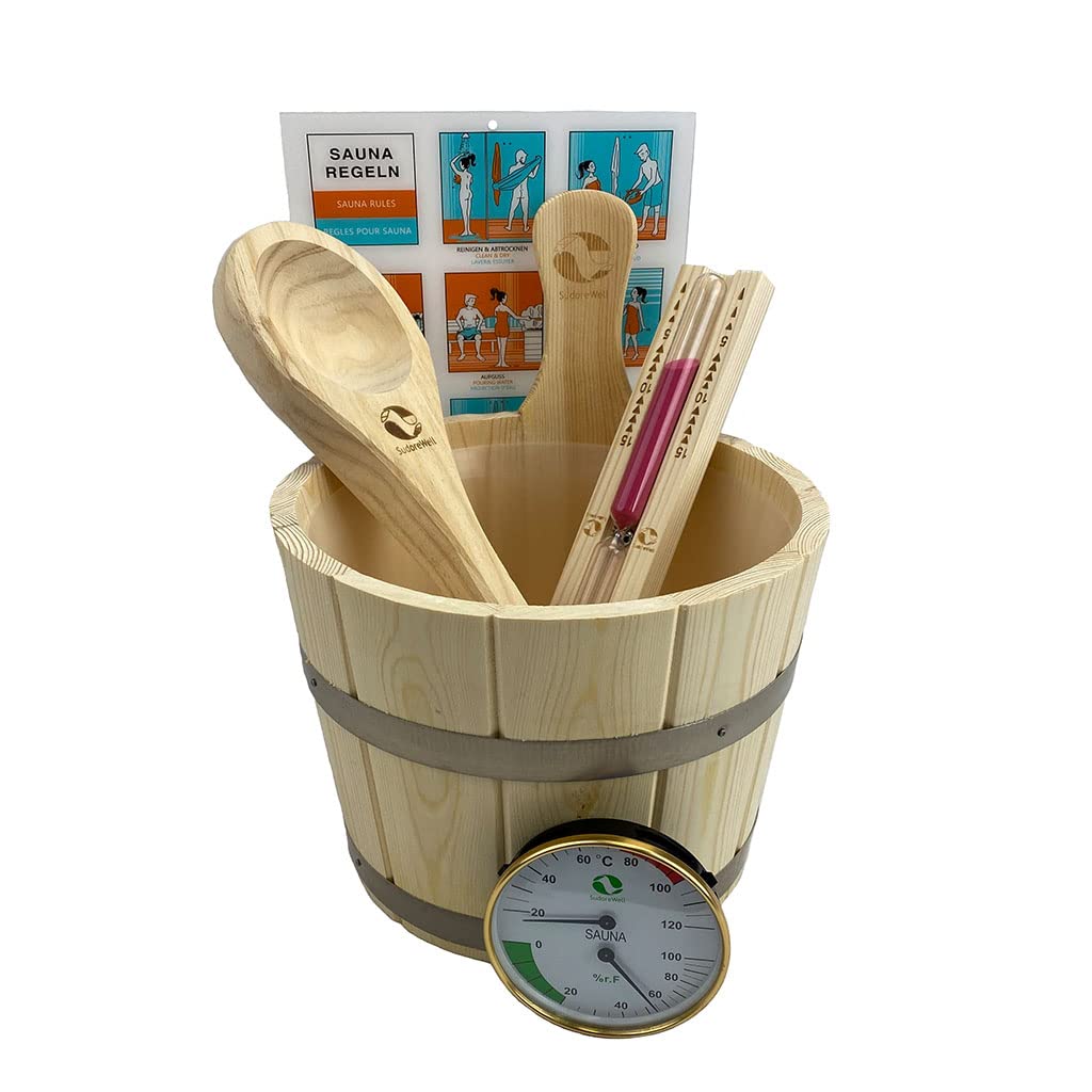 Juego de accesorios para sauna clásicos, 5.0/6 piezas, de madera de pino natural