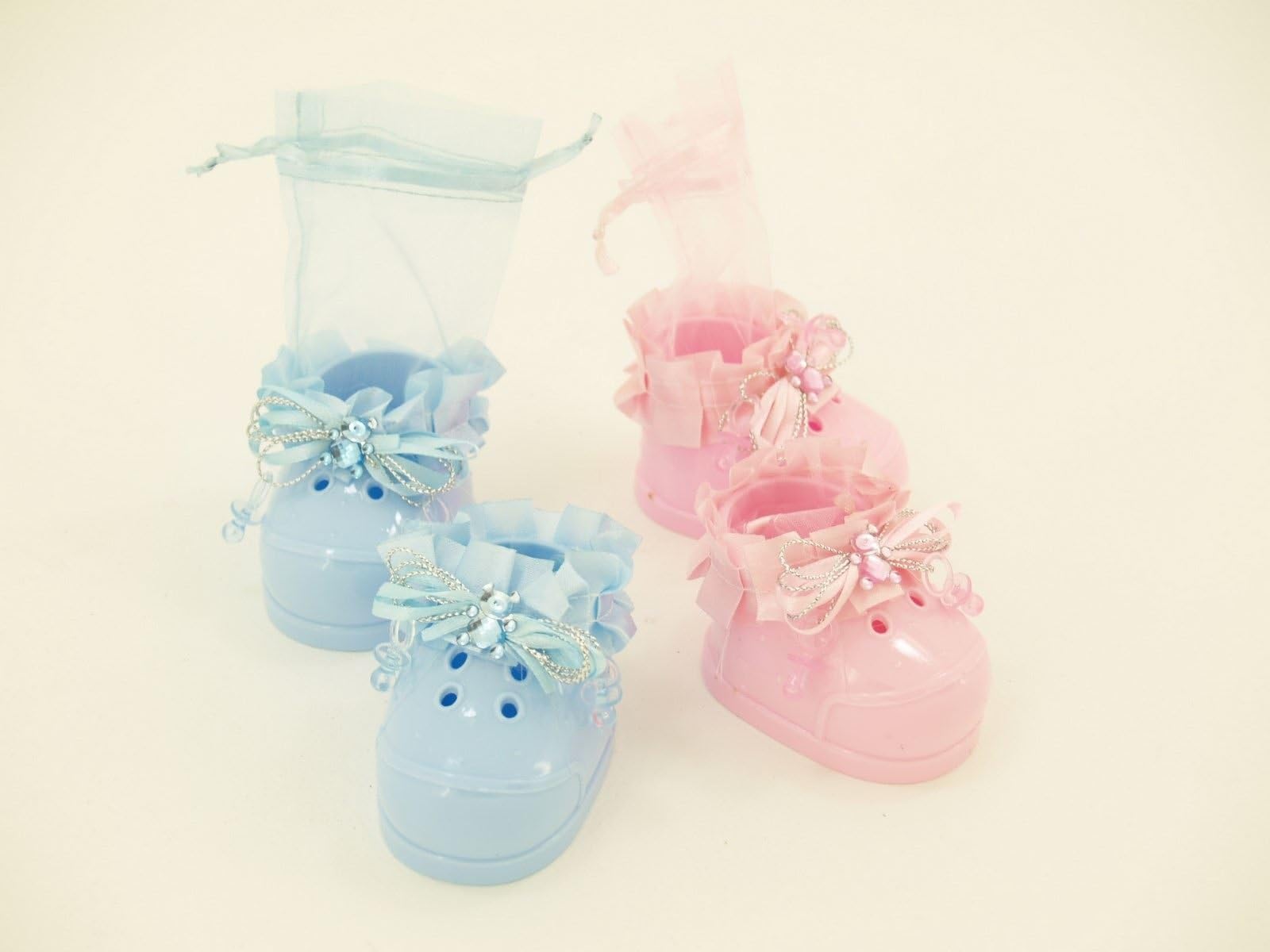 Baby Shower Baptism Party Favour Christening 12 Candy Orgaza Bag Baby Shoes (4242)