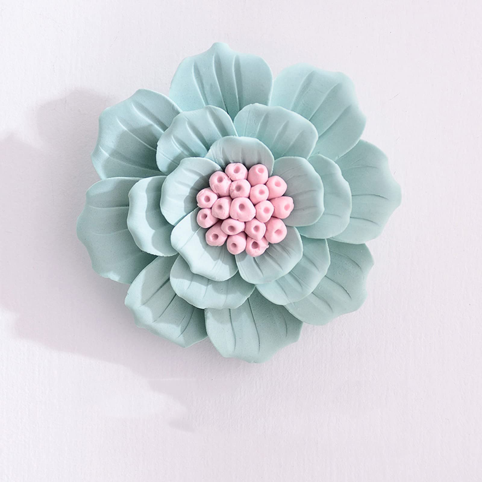 KJOLWHCQ Elegant Ceramic Flower Wall Decor Artificial Sculpture Green Hibiscus Peony Flower 3D Wall Hanging Arts Home Living Dining Room Decor(2.7 inch/7cm)