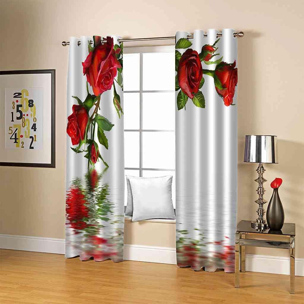 Modern Blackout Curtains with Eyelet 3D Printed Thermal Insulated Window Treatments Red Rose on Water Surface Living Room Bedroom Window Drapes 2 Panel Set 72" X 108" (2XW27.5"xL63")