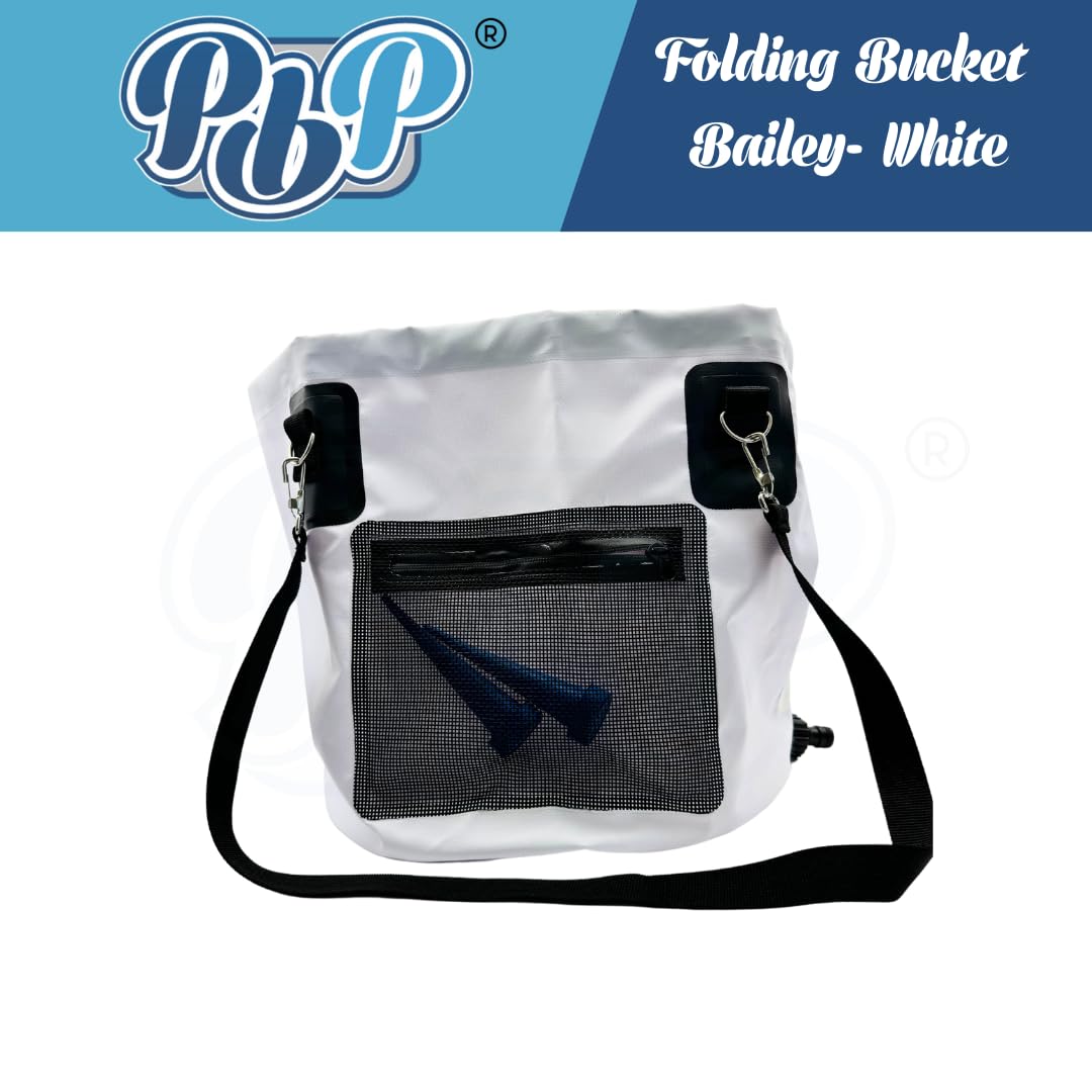 PBP Bailey Seau utilitaire pliable pratique, capacité de 30 l, avec raccord rapide de tuyau (blanc)