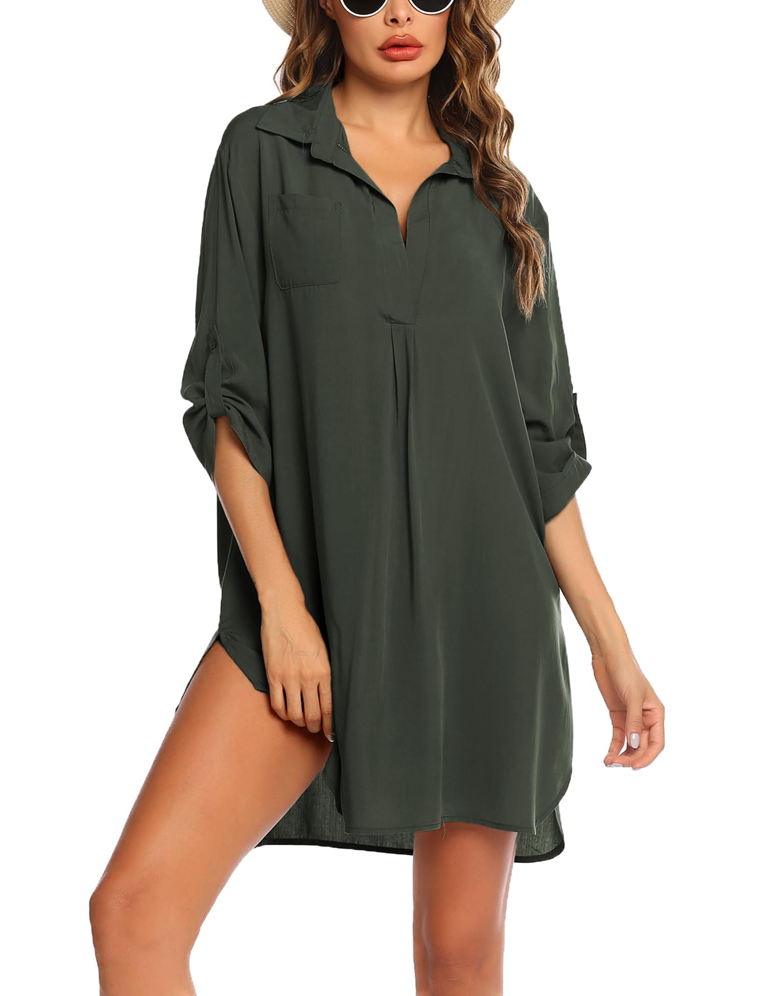 Ekouaer Mujer Vestido de Playa Blusa de Bikini Cover up Suelto Verano Camisolas y Pareos, S-3XL