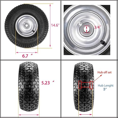 Miniatura 4 de 15 x 6.00-6 Tire and Wheel Set Lawn Mower Tire and Wheel Tractors Front Tire for the stock front wheels of John Deere Riding Mowers