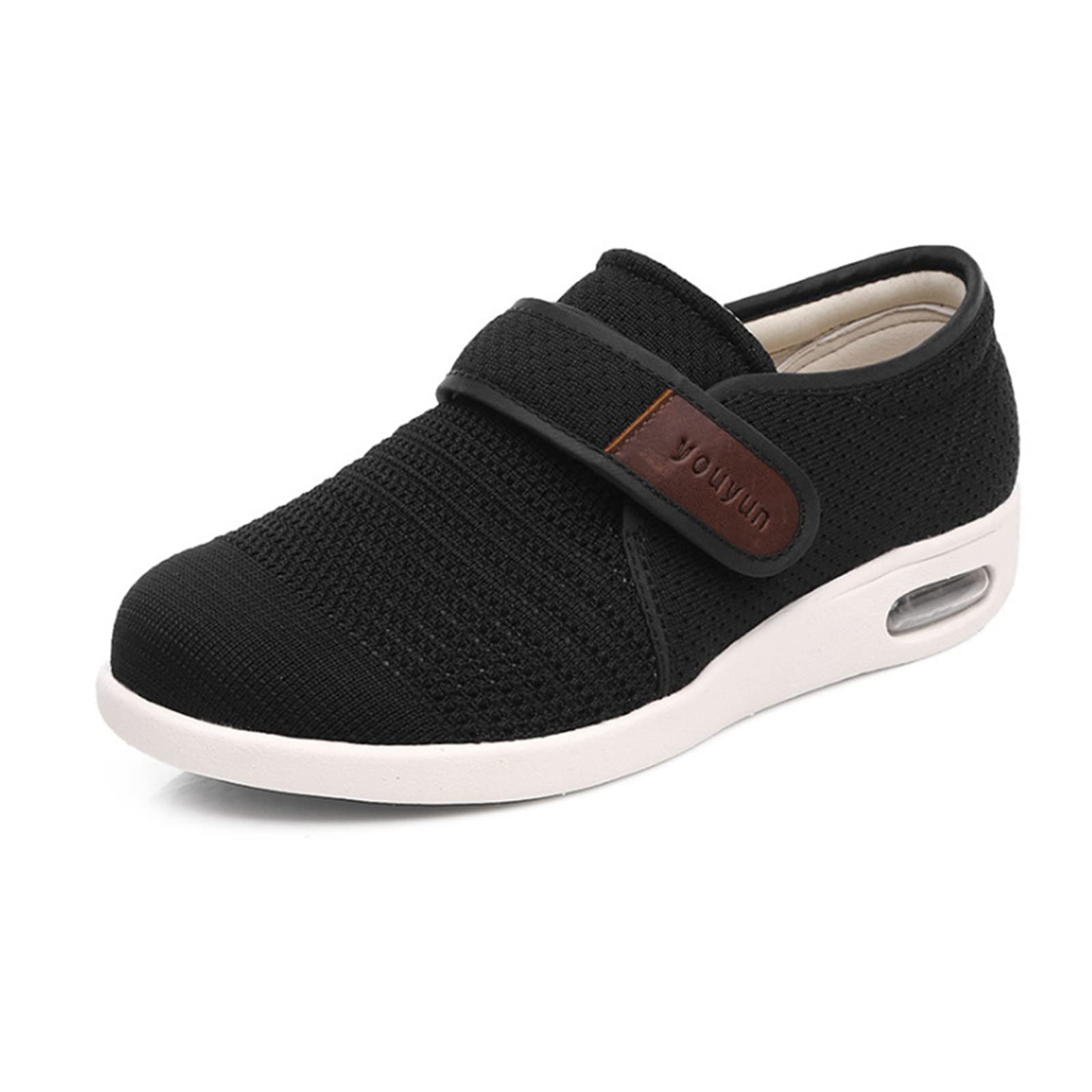 LuVlc Men's Diabetic Shoes Wide Width Shoes with Adjustable Walking Shoes Closure Lightweight for Elderly Diabetic Edema Swollen Feet - with 3 Pairs Insoles,Black,40