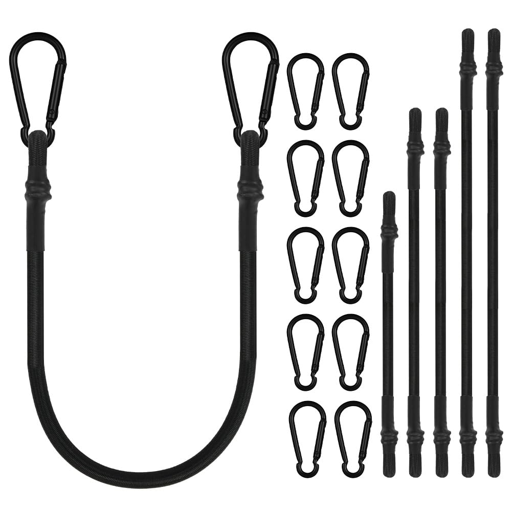 Adiwo Bungee Cords with Carabiner Clips, 6 Pack Black Extra Strong Long Bungee Straps, Assorted Size 30cm 60cm 80cm