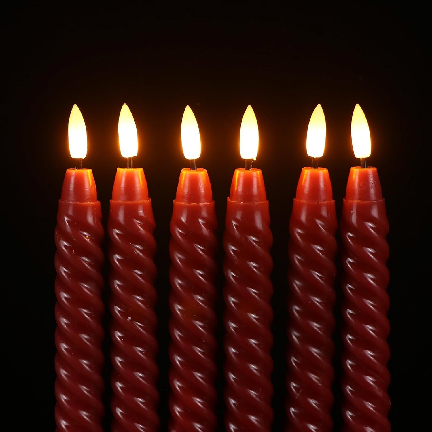 Czerwone bezpłomieniowe świece stożkowe migoczące z pilotem czasowym, 3D Wick LED spiralne świeczniki zasilane bateryjnie, 6 sztuk prawdziwego wosku, impreza, Boże Narodzenie, dekoracja domu