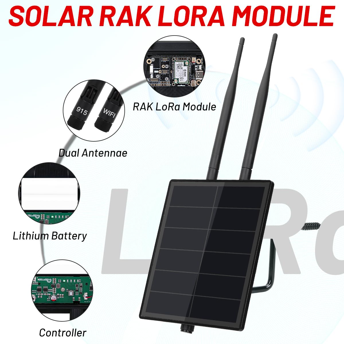 KEEPTEEN D5 Solar Lora Node Meshtastic Device Repeater mit Wisblock RAK19007 RAK4631 Board 868 MHz Mesh Lora Antenne NRF52840 Bluetooth Solarpanel Eingebauter 5000 mAh Batteriecontroller