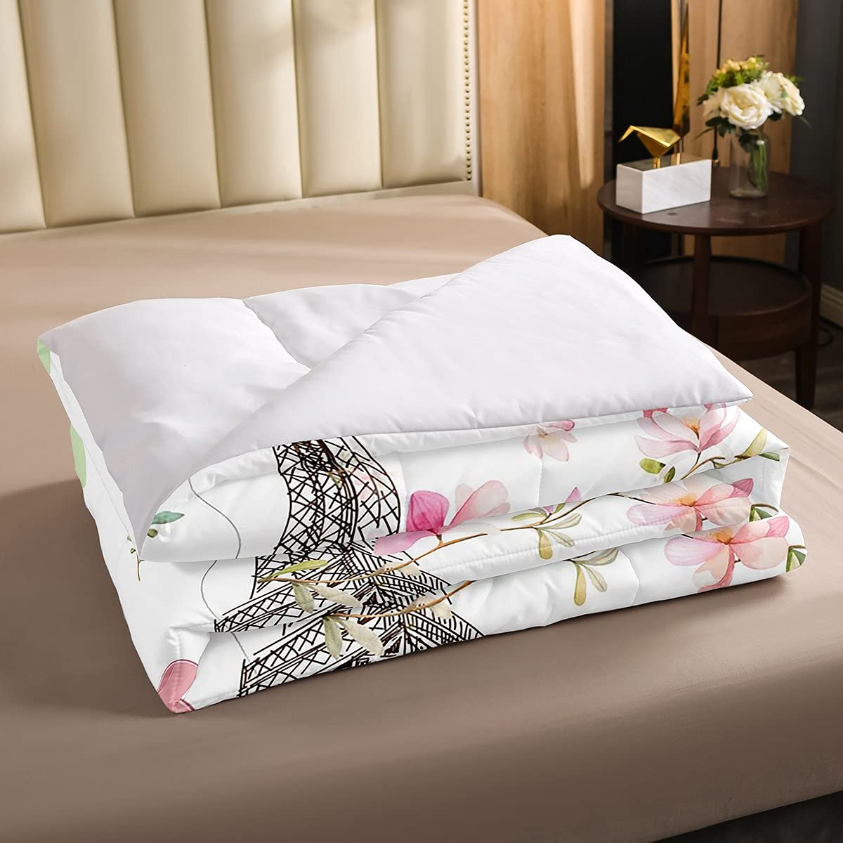 Set di biancheria da letto con copripiumino a tema romantico, motivo Torre Eiffel, per ragazzi e ragazze, colore: nero, rosa, camera da letto, moderno, francese, per letto matrimoniale, con 2 federe