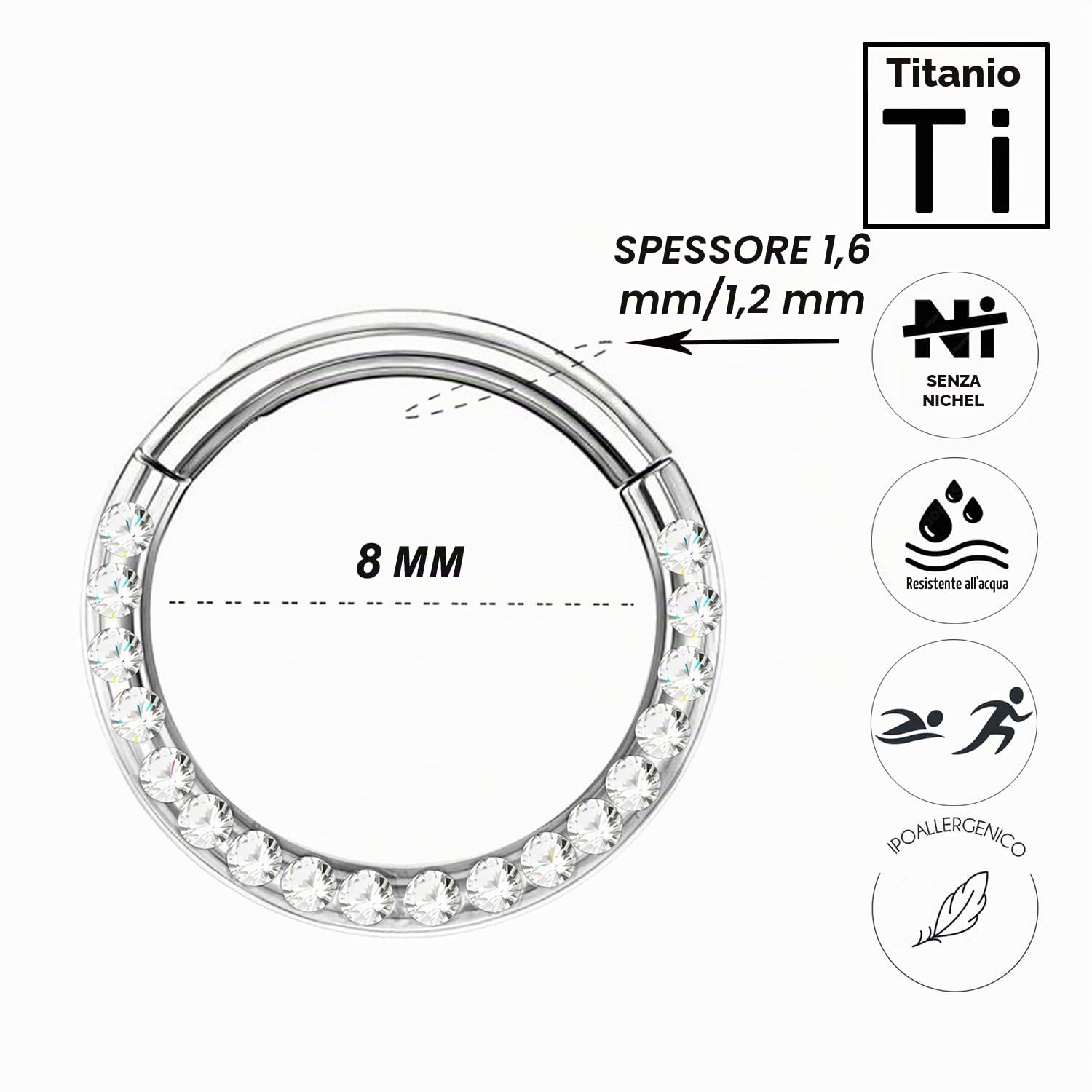 AWAKEN Piercing Cerchio Clicker in Titanio Anello con Cristalli Helix Clicker Ring Nostril Tragus Conch