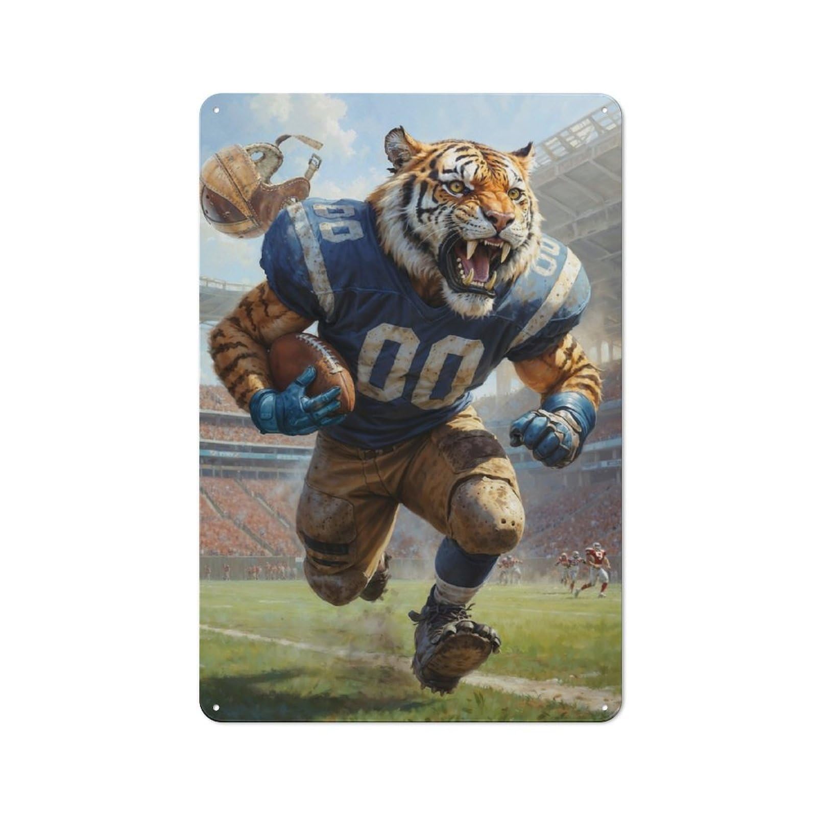 Junmoney Gridiron Tiger Football Man Cave Tin Wall Sign, Wall Decor For Workshop, Shed And Game Room, 30X20cm