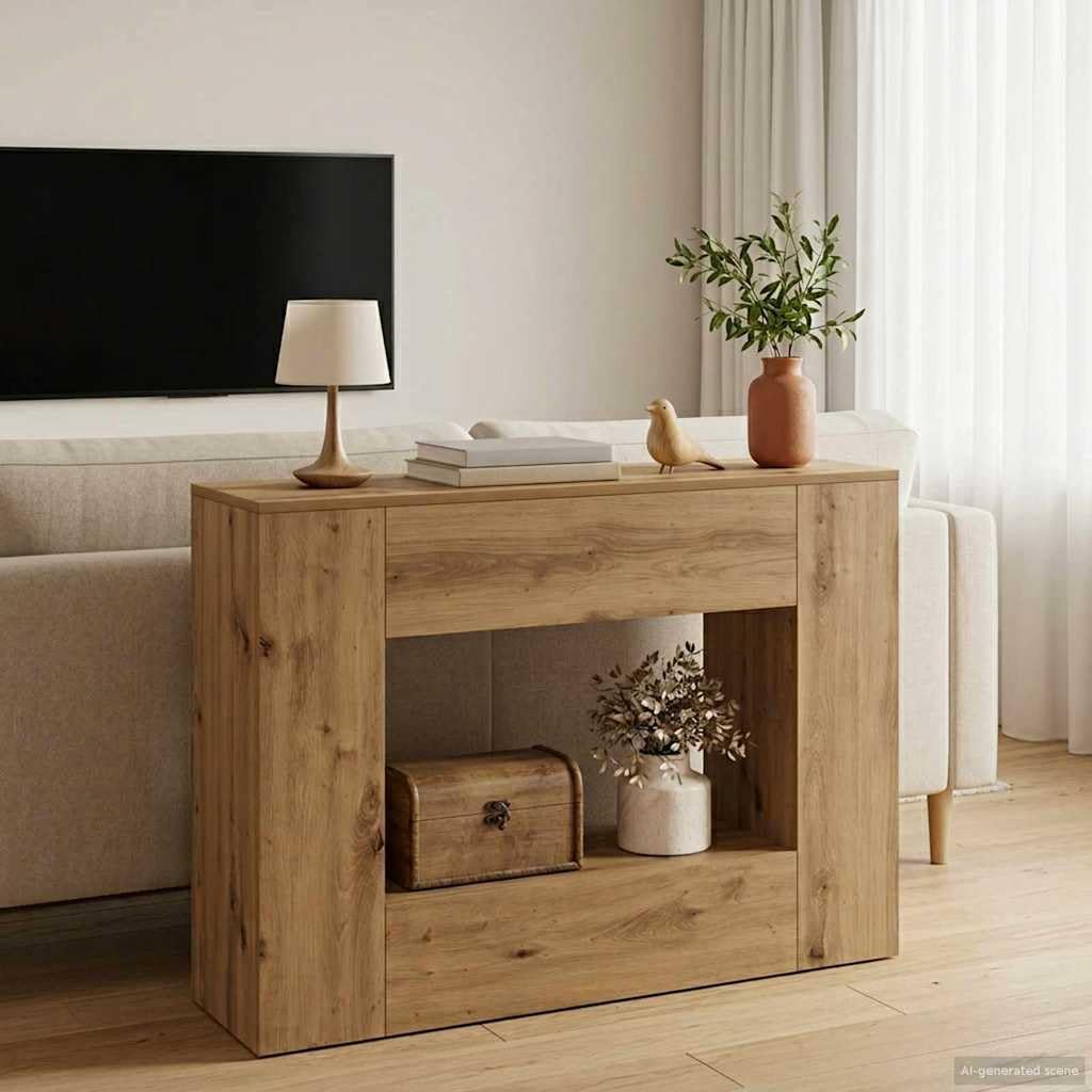 Générique Konsola stołowa 101x29x74 cm z szufladami i półkami, stylowy design do salonu, przedpokoju lub biura, przestronne przechowywanie książek i dekoracji, łatwa konserwacja dzięki miękkiej