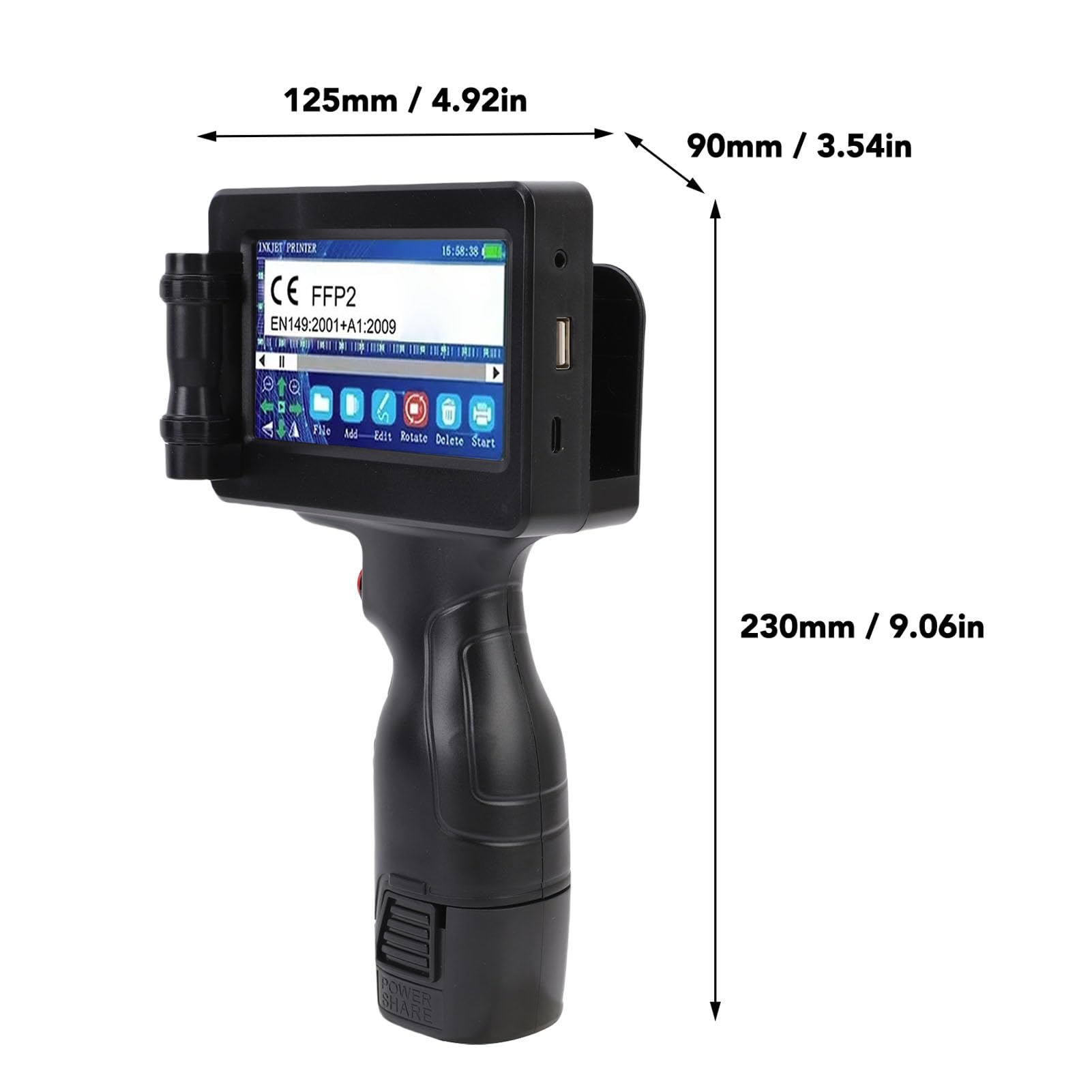 Fafeicy Handheld Inkjet Drukarka Pistolet Mały Mini Portable z LED HD 4.3in Ekran Dotykowy Bez Wkładu 12,7 Mm dla Kodu Kodu QR (wtyczka UE)
