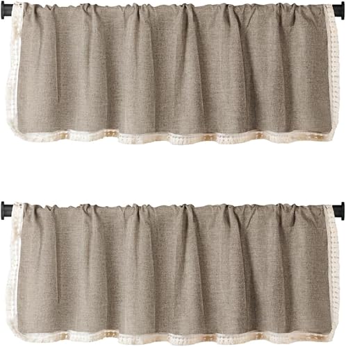 Miniatura 2 de Paquete de 2 cenefas de arpillera para ventana, diseño bohemio de tela a cuadros con diseño de tendencias, cortinas decorativas forradas con
