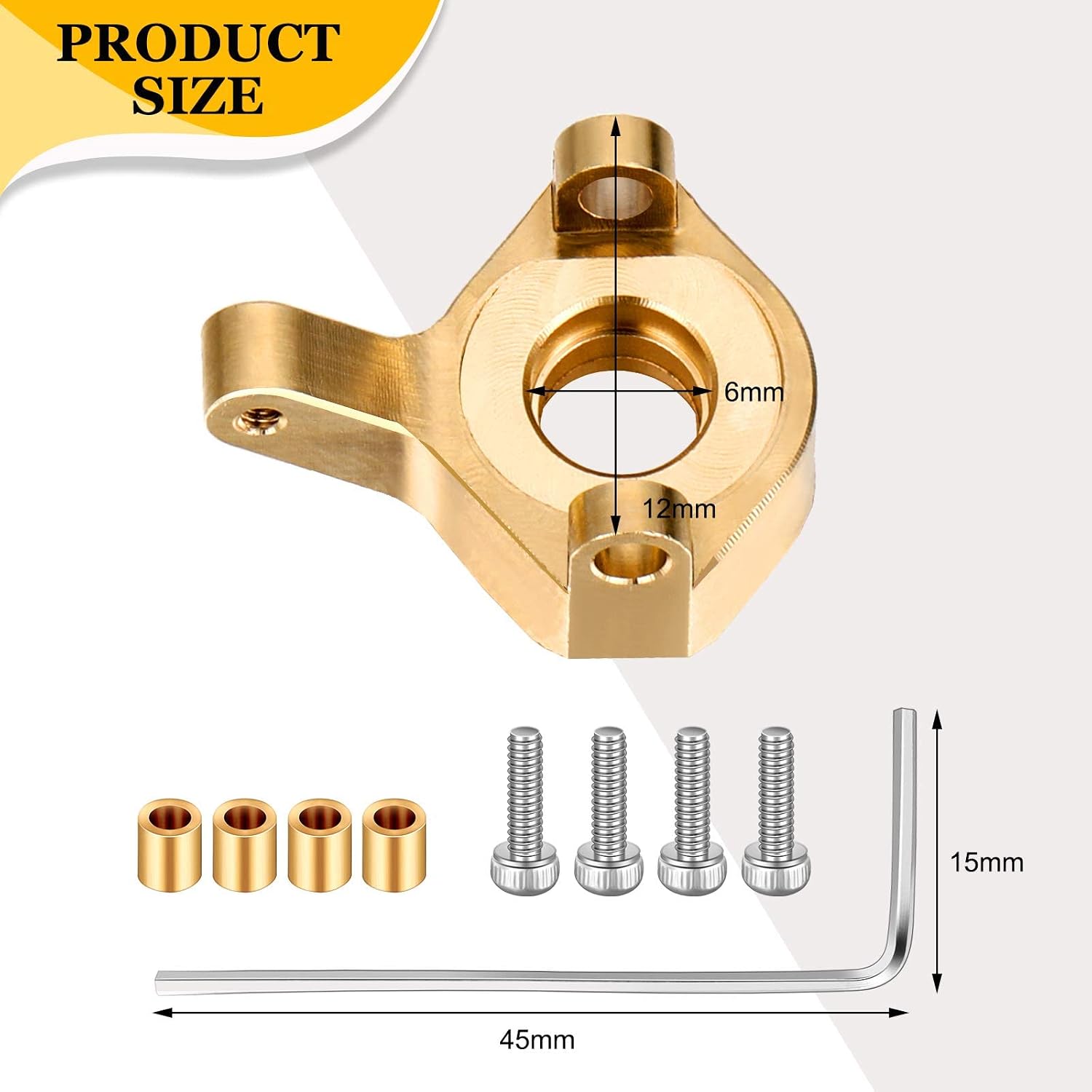 4 Pieces Brass Extended 7mm Wheel Hex Hub Extension 8mm Thick and 2 Pieces Brass Steering Knuckle Compatible with AXIAL SCX24 AXI90081 Upgrades Parts 1/24 RC Crawler Car Accessories (Golden)