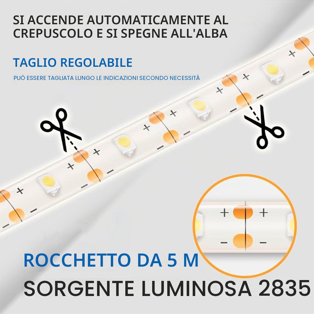 M Ledme - Striscia LED solare esterna giardino 5 metri con telecomando, IP68 sommergibile, 300 LED, luce LED bianco caldo, con kit di installazione per piastra solare, per giardino, casa, decorativa
