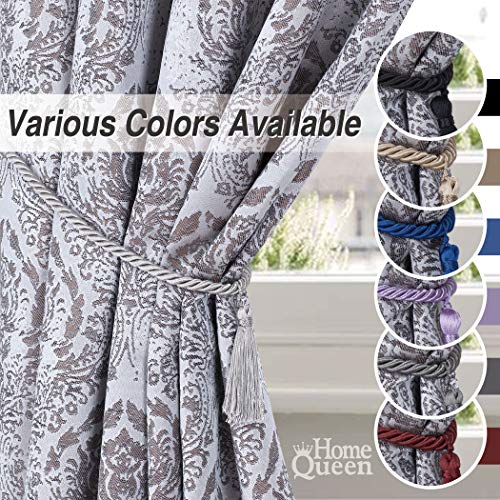 Home Queen Decorative Tassel Rope Tie Backs for Window Curtain, Hand Knitting Buckle Cord Drapery Tieback, Set of 2, Silver Grey - Image 6