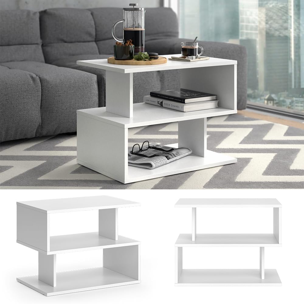 Vicco Tavolino da salotto Shelby, Bianco, 59 x 39 cm | per la conservazione di riviste e telecomandi