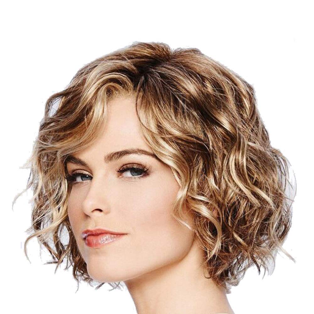Women Short Bob Fluffy Hair Blonde Brown wigs Curly Lace