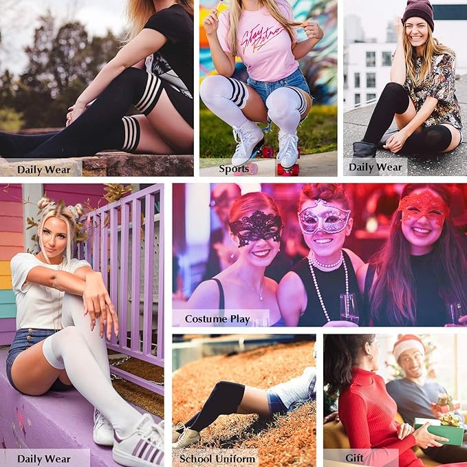 Image of Century Star Thigh High Socks Long Over Knee High Socks for Women Casual Athlete Striped Knee High Stocking