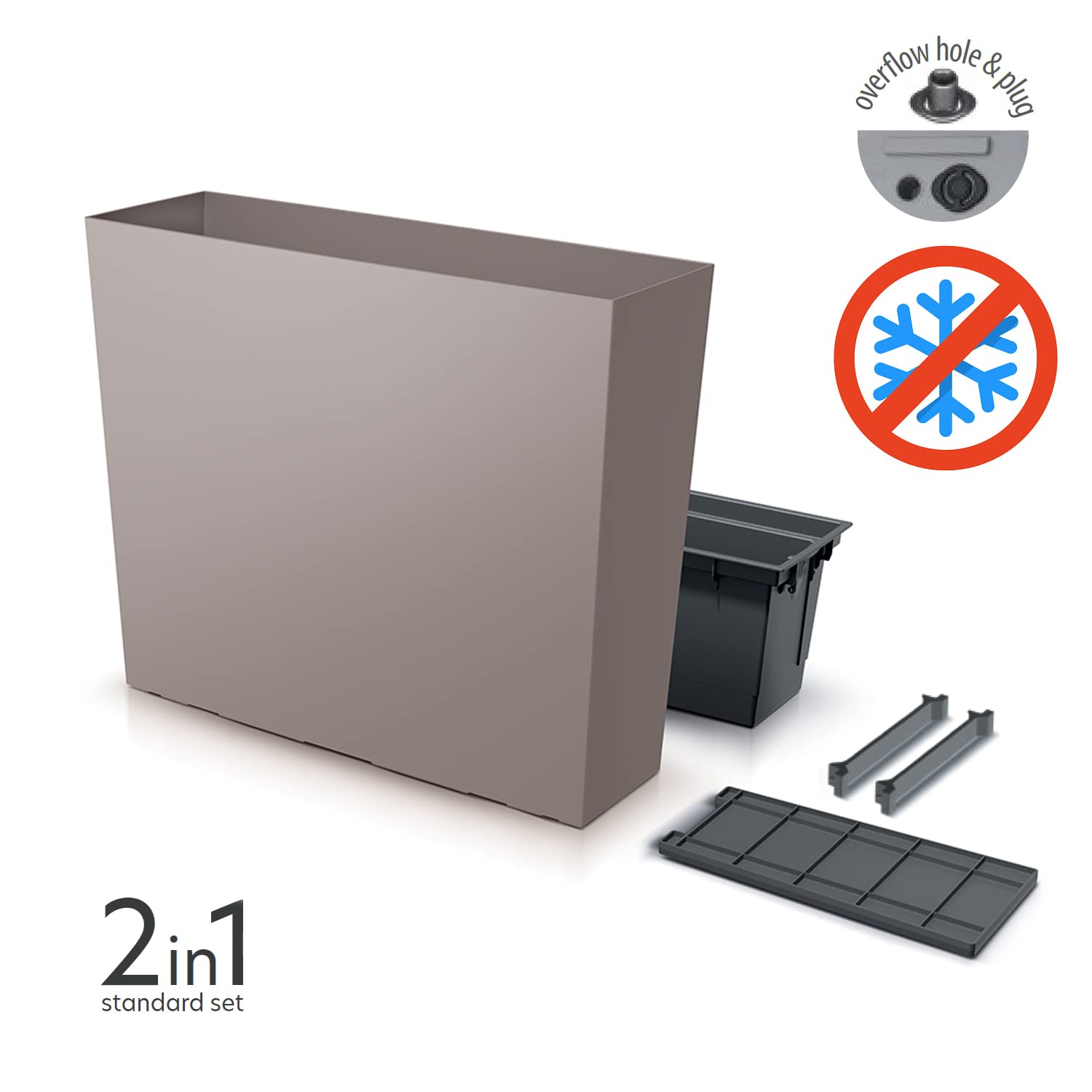 IMJ-Global Zestaw 3 doniczek na kwiaty, prostokątne, Urbi Case T dekoracyjne tworzywo sztuczne, 18 x 58 x 49,8 cm, do użytku w pomieszczeniach, mocca, pojemność 44 litry, nowoczesne wzornictwo