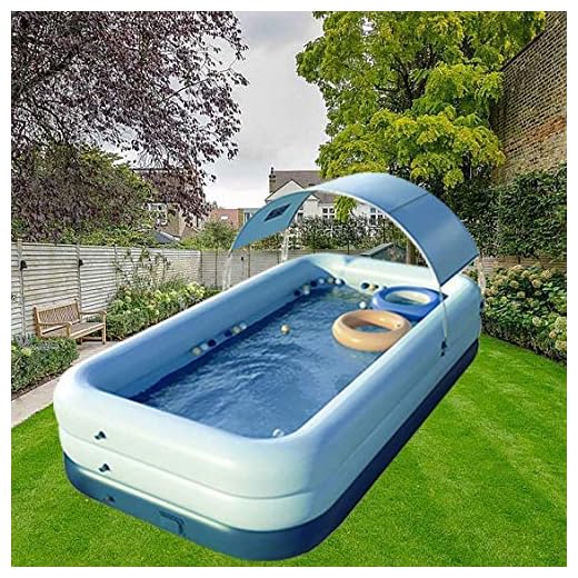 YUEWO Inflatable Swimming Pool with Canopy Outdoor Above Ground Portable Pool for Baby, Kids, Adults Blow Up Pool for Family Garden Backyard (Blue, 260x160x68cm/102x63x27inch)