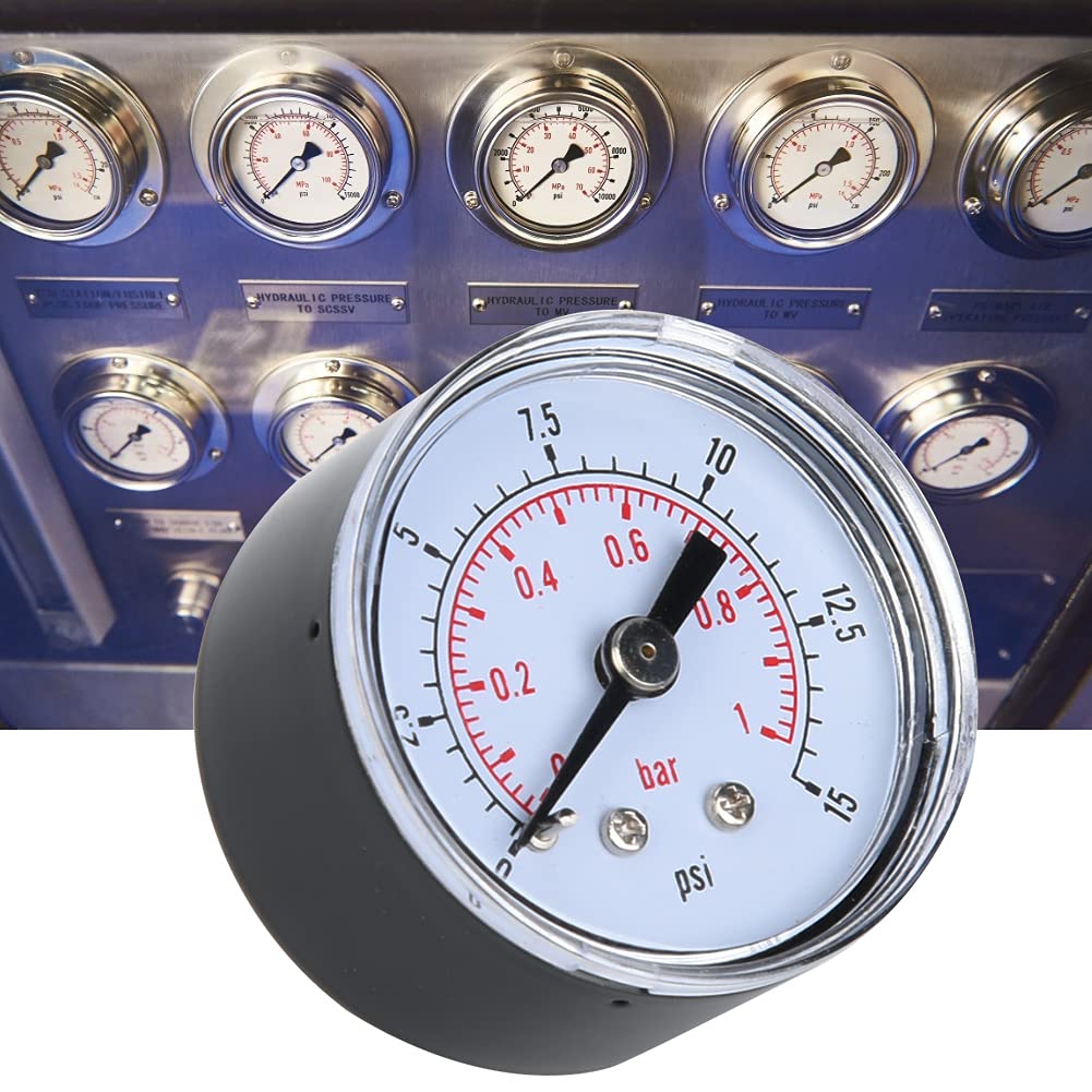 Manometro aria, manometro meccanico per aria olio acqua attacco posteriore BSPT da 1/8 di pollice(0-15 psi, 0-1 bar)