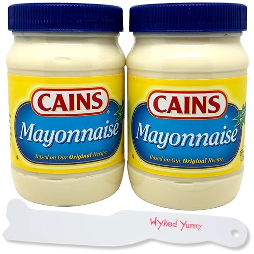 Wyked Yummy Paquete de mayonesa de Cains con (2) tarros de mayonesa de 15 onzas y (1) cuchillo de plástico y raspador de tarros de mayonesa