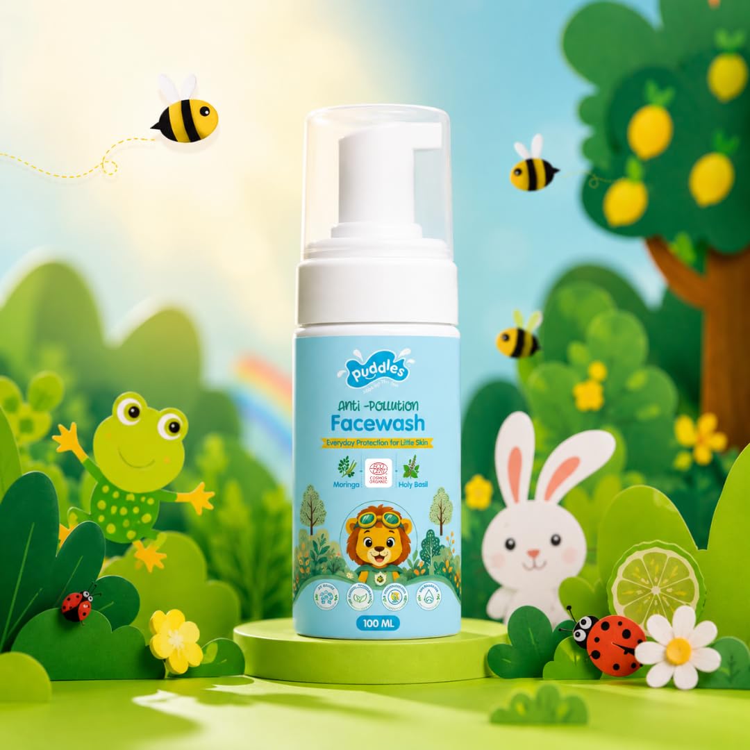 Puddles Anti-Pollution Face Wash 100ml | Kids Face Cleanser with Organic Moringa, Holy Basil, Coconut Cleansers & Chamomile | Gentle pH-Balanced Daily Face Wash-image-7