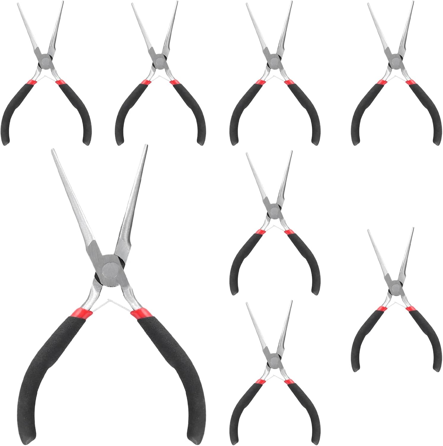 8 PCS 6 Inch Needle Nose Pliers Set, Long Nose Pliers with Comfort Grip Handles, Mini Jewelry Needle Nose Pliers for Cutting Bending Wire Handmade Craft