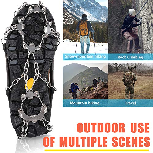Crampons Ice Cleats Traction Snow Grips with 19 Spikes for Women Men Kids Boots Shoes Safe Protect Lightweight Crampons, Hiking, Walking, Climbing, Jogging Mountaineering on Ice and Snow (L)